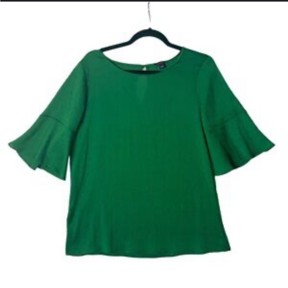 Ann Taylor Green 3/4 Bell Flutter Sleeve Blouse Size S NWOT